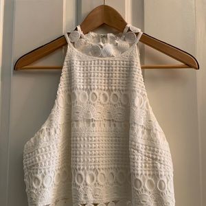 Two sisters River white dress midi custom lace with sheer lining size 10.